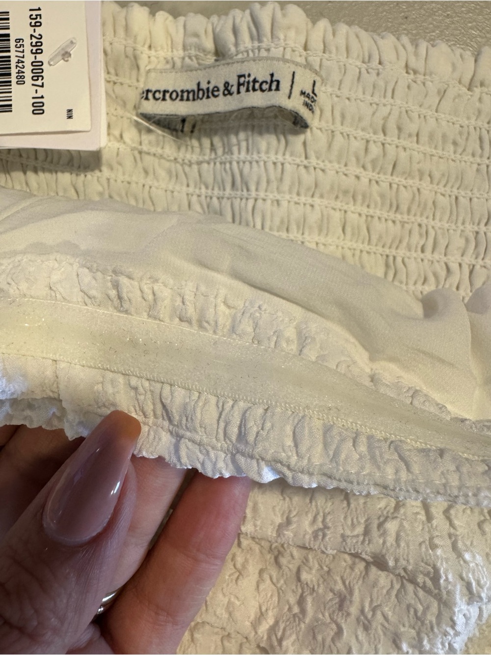 Abercrombie & Fitch White Textured Puff Sleeve Midi Dress Size L NWT - Picture 6 of 6